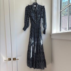 Misa Los Angeles Elegant Black and Blue Floral Dress